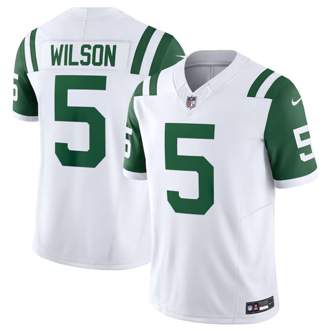 Men's New York Jets #5 Garrett Wilson White Classic Alternate Vapor F.U.S.E. Limited Football Stitched Jersey